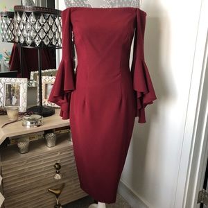NWT MILLY Italian Cady Bell Sleeve Bordeaux Selene Dress size 4